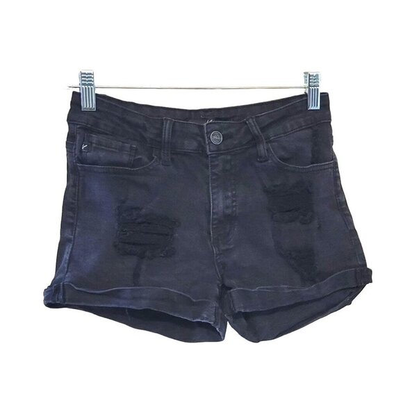 Kancan Sz 27 Black Distressed Cuffed Mid Rise Stretch Shorts Style #KC6005BK - Picture 1 of 8